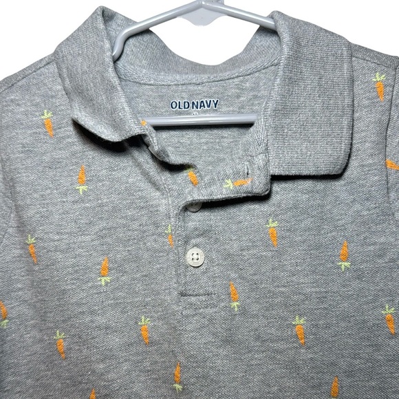 Old Navy Toddler Boys Short Sleeve Pique Polo Shirt Grey with Carrot Print 4T - Picture 6 of 8